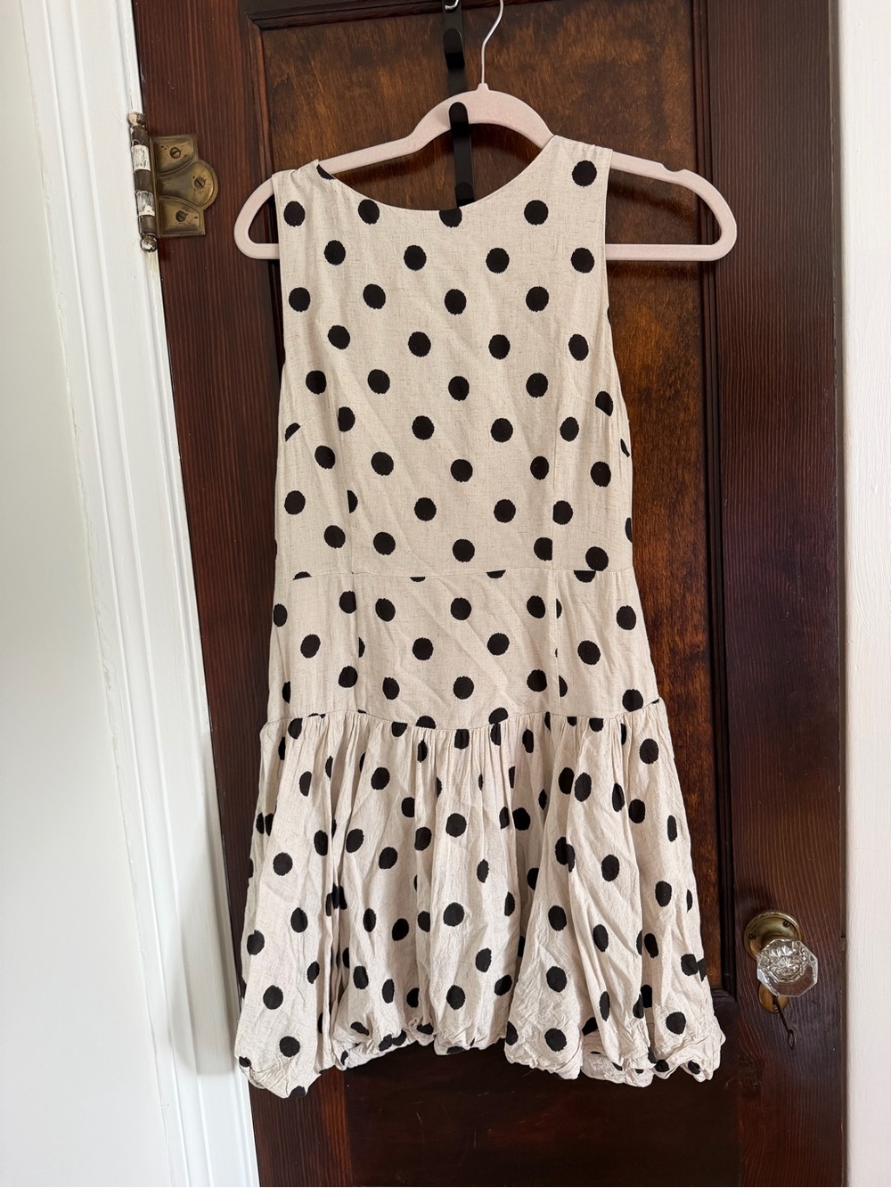Cream Polka Dot Tiered Dress - Black Dots